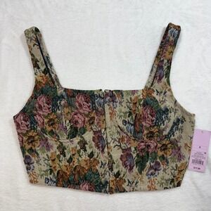 wild fable Floral Tapestry Crop Top in Beige, Pink, Green